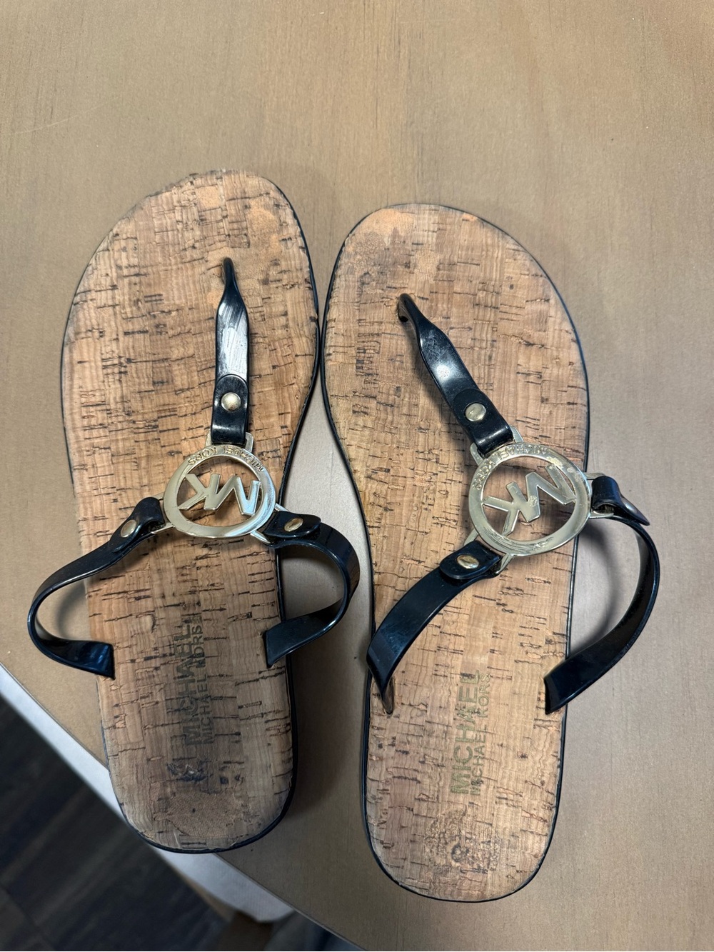 Women’s Michael Kors MK Gold Plate Thong Sandals